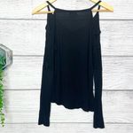 Glitz  Black Long Sleeve Cold Shoulder Cut Out Stretch Top Size Medium Photo 2