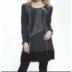 John Fashion Dress M Gray Mini Lace Ruffle Knit Long Sleeve Boho Artsy Lagenlook Size M Photo 1