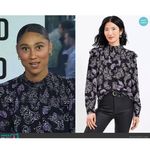 Loft  Black Paisley Print Long Sleeve Smocked Neck Ruffle Sleeve Blouse XL Photo 1