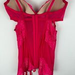 Victoria's Secret Victoria’s Secret Hot Pink Lace Mesh Corset Teddy Sz 36C Garter Straps Cutout Photo 11