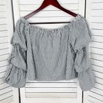 Charlotte Russe  Striped Puff Sleeve‎ Crop Shirt Black White XS Off The Shoulder Photo 6