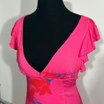 Free People  Shes a Waterfall Dress Size 0 Hot Pink Floral Ruffle Sleeve Midi Photo 3