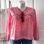 Marea Isla Pink Floral Long Puff Sleeves Boho Pullover Top Women’s Size Large Photo 0