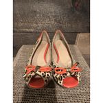 Sole Society Sole Society Ladies Orange & Leopard Print Peep Toe Flats Bow Accent Size 7B Photo 4