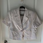 Banana Republic  Black and Cream Striped Linen/Cotton Blazer Photo 0
