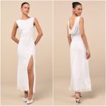 Lulus  NWOT Yaneli White Boat Neck Cowl Back Sleeveless Fitted A-Line Maxi Dress Photo 1