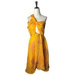 Isi Brown Dress women Medium Yellow Pleated One Shoulder Cutout Asymmetric Midi Photo 1