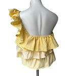 Anthropologie  Maeve One Shoulder Blouse Striped Ruffled Cotton Yellow, Sz M Photo 7