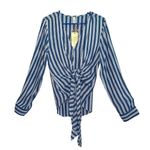 Elan  Blue Striped Long sleeve Faux Wrap Tie Top Shirt Medium Photo 1