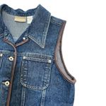 Liz Claiborne Vintage 90s Blue Denim Vest Leather Trimmed M Grunge Biker Boho Photo 2