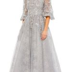 Mac Duggal 20418 Dress Womens 12 Gray Floral Embroidered Tulle Midi Evening Gown Photo 0