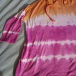American Living  Womens T-Shirt Orange Pink Tie Dye Short Sleeve Drawstri… Photo 2