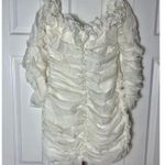 House Of CB Astrid Ivory White Chiffon Ruffle Bardot Mini Dress Size Large L+ Photo 9