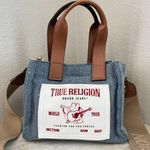 True Religion Denim Mini Tote Crossbody Bag Women's Blue Logo White Purse Photo 1