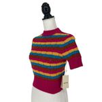 Mother The Mock 10 Laser Beam Striped Short Sleeve Sweater Pink Size XS Photo 5