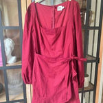 Princess Polly  Wrap dress long sleeves maroon burgundy linen the villa mini Photo 2