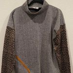THML Leopard Sleeved Zip Front Grey Sweatshirt Photo 0