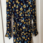 ASTR  The Label Apron Front Long Sleeve Navy Mustard Floral Tie Wrap Dress Med Photo 0