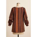 LaRok Silk Blend Tunic Dress Velvet Dot Ruched Sheer Sleeve Boho Chic Size Small Brown Photo 4