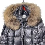 SAM. Women metallic silver millennium knee length puffer down coat fox fur sz S Photo 2