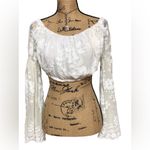 BANJUL  Off White Crop Top Bell Sleeves Sequins Lace🌺Large Photo 6