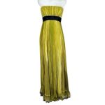 Carmen Marc Valvo Lime Green Pleated Strapless Beaded Waist Maxi Dress Gown 2 Photo 1