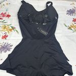 Tempt Me Black Sleeveless V-Neck One Piece Swim with Built in Coverup Skirt Photo 4