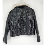 Unreal Fur Black Wet Look Aviator Jacket Faux Leather & Fur Collar Women’s M Size M Photo 2