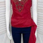 DStudio Silk Beaded Sash Tie Sleeveless Blouse Maroon Red 6 Red Photo 0