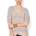 Free People  Songbird Sweater Womens M Pink Blue Stripe V-Neck Boho Oversized Photo 0
