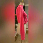 Feathers Pink Mock Neck Crop Blouse Large Photo 2