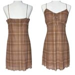 Y2K Babydoll Slip Dress Large No Comment Plaid Bow Lined Stretch‎ Twee Academia Photo 1