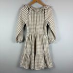 J.Crew Seersucker Ruffleneck Mini Dress Women 4 White Beige Gingham Plaid Preppy Photo 3