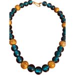 Vintage Blue Glass Bead Necklace Gold Tone Cage Beads Hook Clasp Estate 19.5" Photo 4
