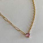 Pink Heart Necklace Cz Necklace Paperclip Chain Gold Chain Necklace Photo 1