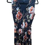 White House | Black Market WHBM XS Terrace Floral Black V-Neck Shift Jersey Dress With Metal Tassel Belt Photo 3