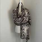 Coldwater Creek  Silk Wrap with Brown and Cream Floral/Leaf Print Photo 3
