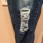 Lucky & Blessed Size 10 Boutique Jeans Blue Serape Fabric details, distressed Photo 3