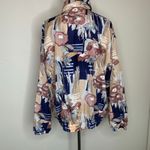 Vintage 100% Silk Floral Jacket Sz Large Blue Pink Peach Tan Photo 1
