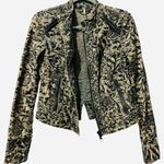 Free People  Follow the Flock Velvet Flocked Black / Tan Moto Jacket Size 2 Photo 3