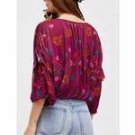 Free People  Maroon Floral Boho Ruffle Sleeved‎ Top | Medium Photo 1