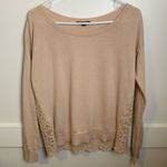 American Eagle  Tan Lace Back Crewneck Sweater Photo 0