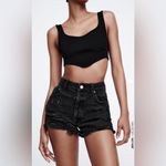 ZARA New Black High Waisted Bohemian Distressed Ripped Shorts 100% Cotton Size 8 Photo 0