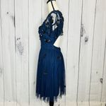 Gianni Bini  A-Line Flare Dress Navy Sequin Mesh Tulle Open Back Sz 6 Photo 7
