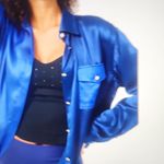 Terez  Electric Blue and Navy Silk Colorblock Button Down Size S $248 Photo 8