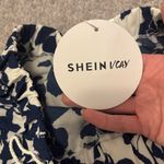 SheIn Navy and White Floral High Waist Shorts with Tassel Ties Photo 4