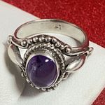 Sterling Silver 925  Oval Amethyst Gemstone Cabochon Ring Size 5 Vintage Women’s Photo 7