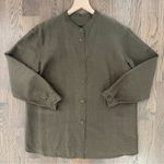 Giorgio Armani Classico Vintage Silk Linen Button Front Blouse Olive Green M Photo 0
