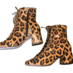 Schutz Kika Leopard Print Patent Leather Lace-Up Boot Shiny size 8.5B block heel Photo 0