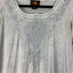 Raya Sun  Embroidered Heart Floral Design Short Sleeve Boho Top Washed Green S Photo 2